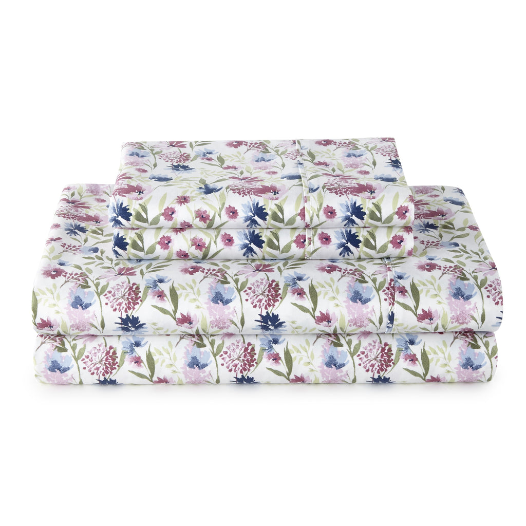 Wrinkle-Resistant 4-Piece 300 Thread Count Bashful Blooms Cool Cotton Sateen Bed Sheet Set, Queen - Luxury Bed Sheet Set with Deep Pockets - Default Title