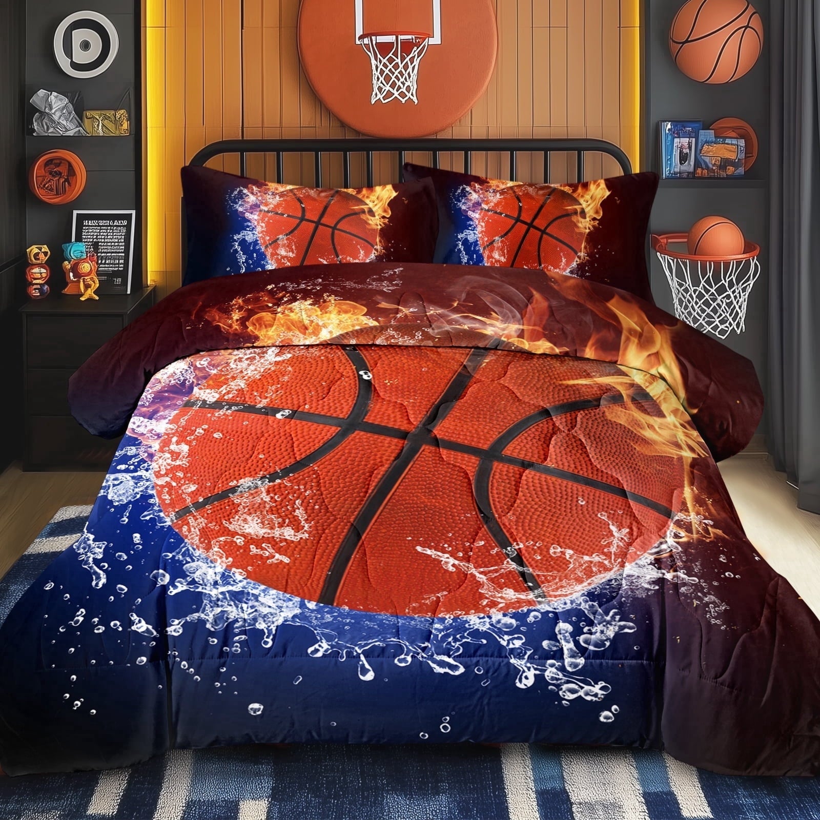 Fluffy Down Alternative Twin Comforter Set, 3 Pieces Sport Bedding Set for Kids Boys Teens Brushed Microfiber Basketball Comforter Set, 66x90... - All-Season Down Alternative Comforter Insert - Default Title