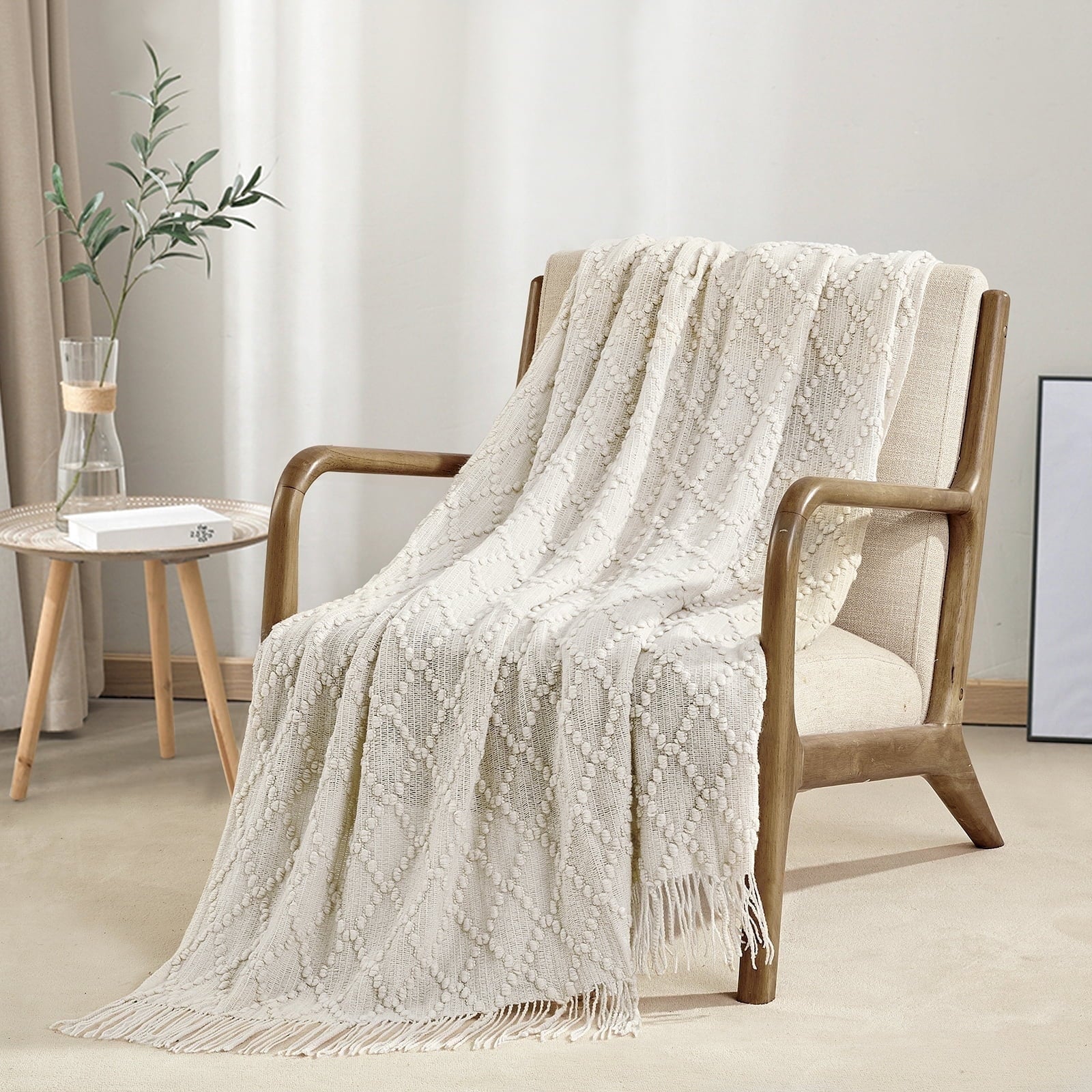 Cozy Fleece Texture Pure Color Soft Throw Blanket and Sofa Or Bed Knitted Decorative Blanket 50 x70 inches Jacquard Diamond Beige... - Super Soft Reversible Sherpa Flannel Blanket - Default Title