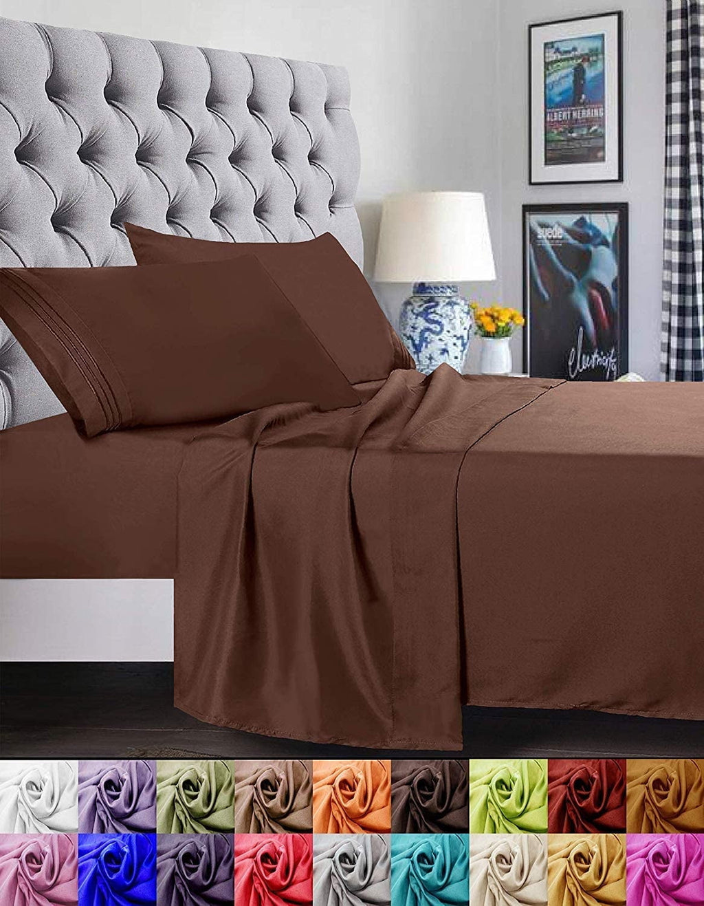 Wrinkle-Resistant 1500 Series Microfiber Bed Sheets 4-Piece Set, Deep Pocket, Twin/Twin XL Chocolate Brown - Breathable Egyptian Cotton Flat & Fitted Sheets - Default Title