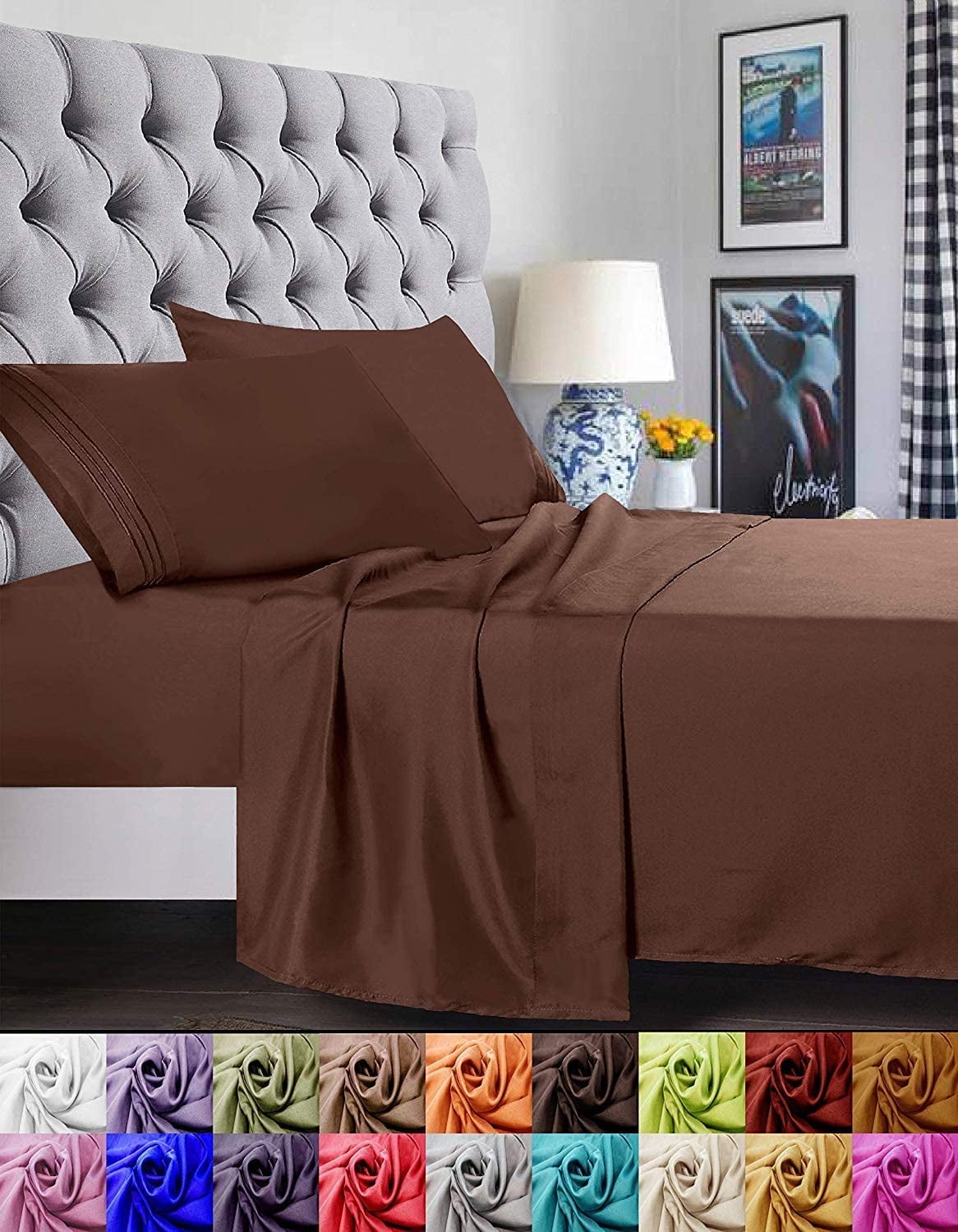 Wrinkle-Resistant 1500 Series Microfiber Bed Sheets 4-Piece Set, Deep Pocket, Twin/Twin XL Chocolate Brown - Breathable Egyptian Cotton Flat & Fitted Sheets - Default Title