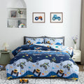 All-Season 3Pcs Reversible Construction Truck Twin Comforter Set for Boys Kids Excavator Vehicle Motorcycle Bedding Set Blue - Hypoallergenic Ultra-Fluffy Quilt for Winter - Default Title
