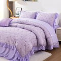 All-Season 6 Piece Delicate Bows Purple Bedding Set Ruffle Princess Style Comforter Set Bed in a Bag - All-Season Down Alternative Comforter Insert - Default Title