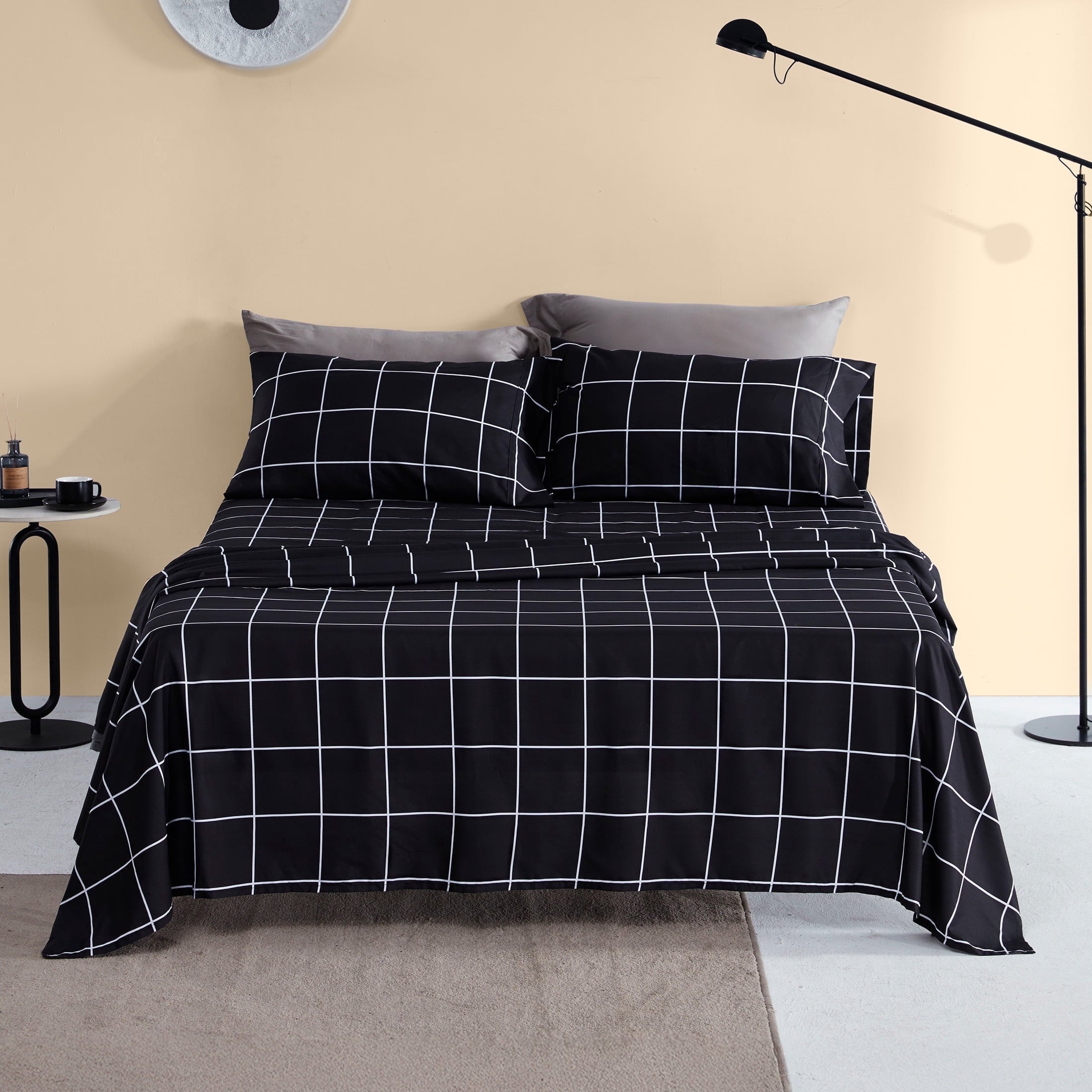 Wrinkle-Resistant Full Bed Sheet Set, 4 Pieces Breathable & Super Soft, Easy Care Printed Microfiber with Deep Pocket & Envelope Closur... - Premium Ultra-Soft Pillowcase Pair for Sleeping - Default Title
