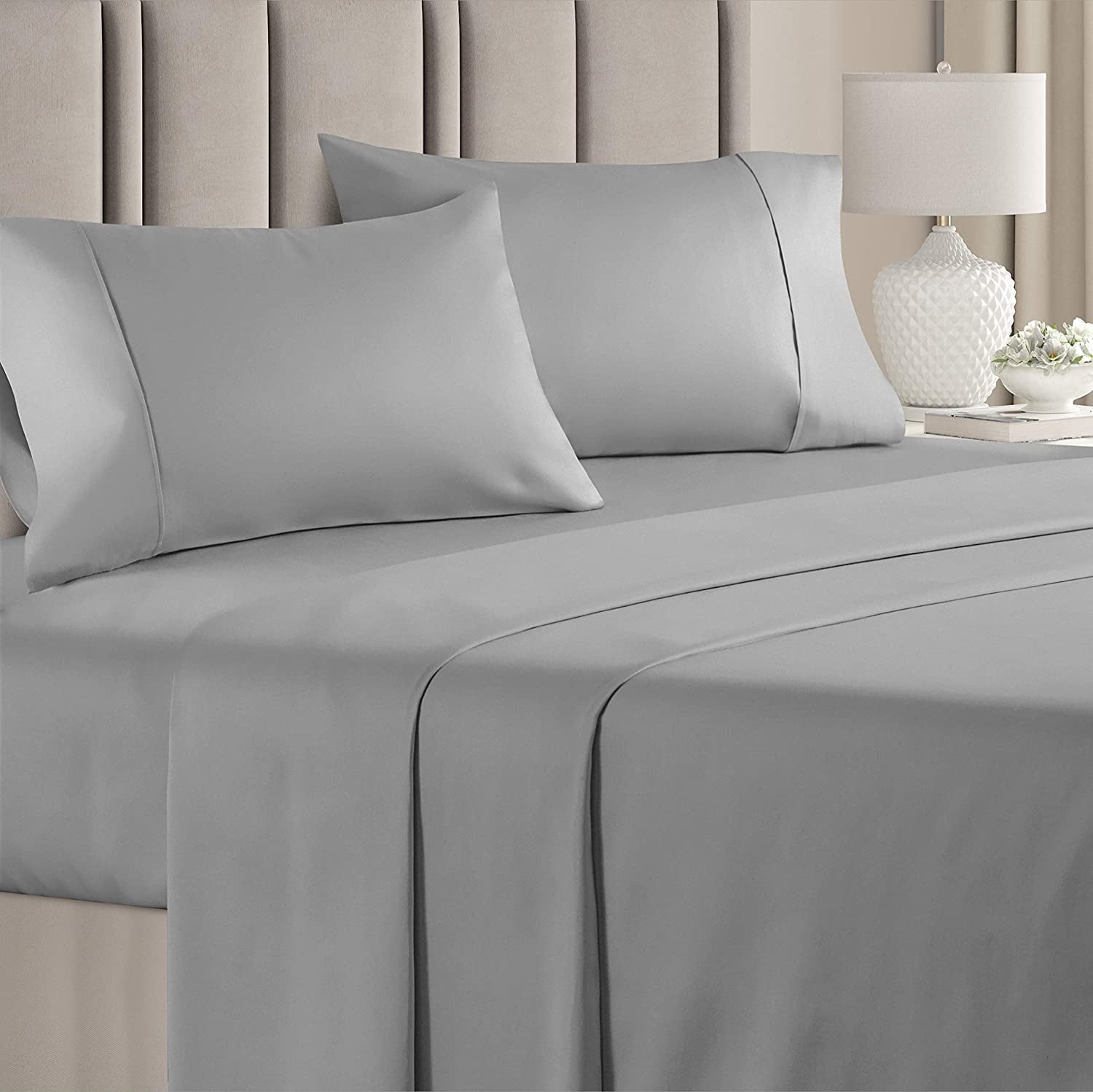 Cooling Sateen 4-Piece 400 Thread Count Cotton Sheet Set - King Size 100% Cotton Sateen Bed Sheets Fits 18"-24" Mattresse... - Cooling Hotel Quality Bedding Sheets and Pillowcases - Default Title