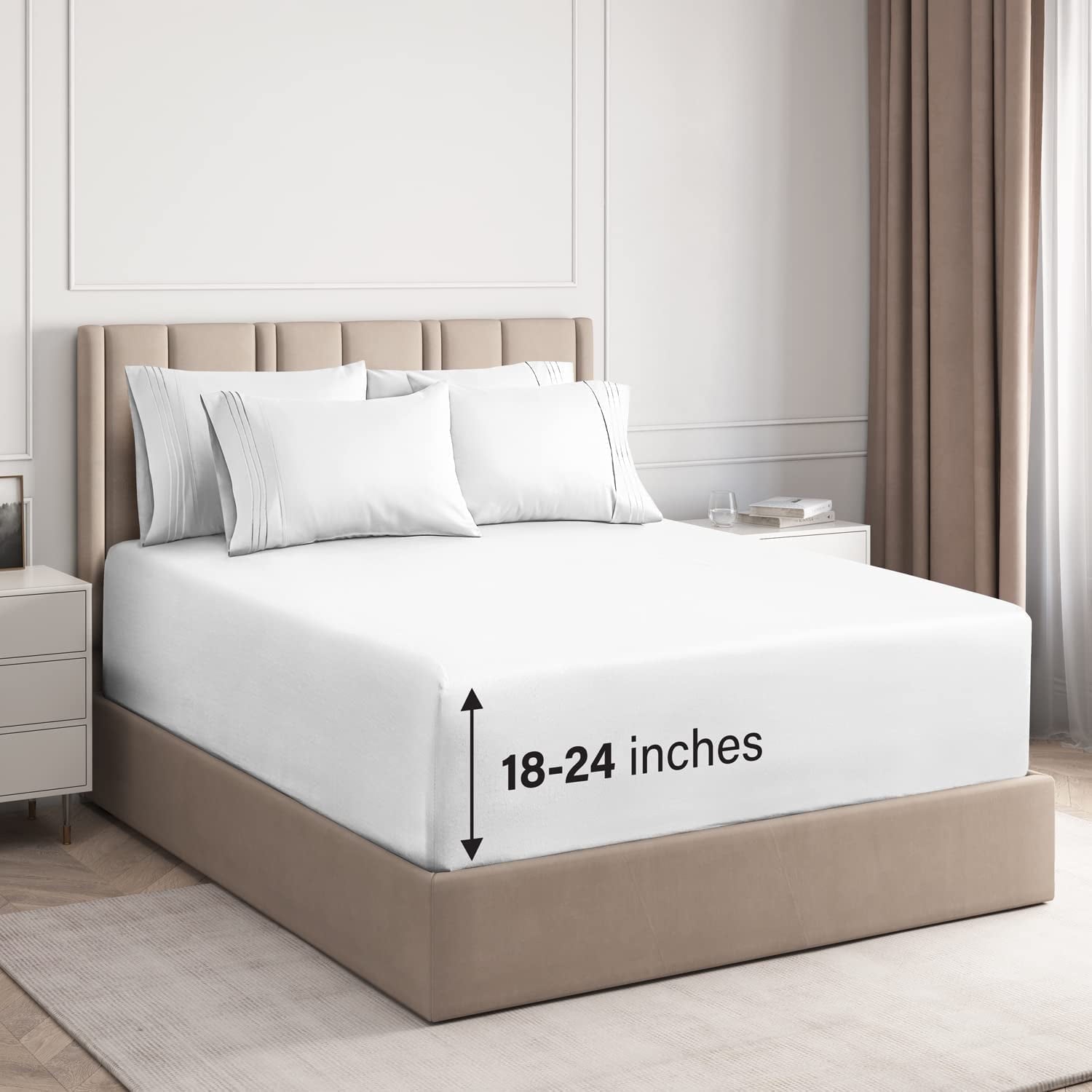 Wrinkle-Resistant 6-Piece Extra Deep Pocket Sheet Set With Extra Matching Pillowcases - King Size Bed Sheets Fits 18"-24" Ma... - Premium Ultra-Soft Pillowcase Pair for Sleeping - Default Title
