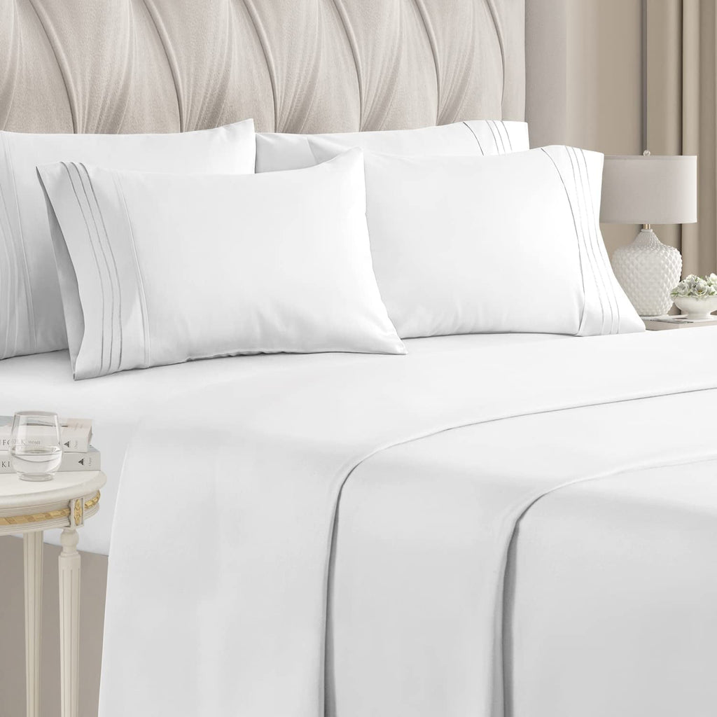 Wrinkle-Resistant 6-Piece Breathable and Cooling Sheet Set With Extra Matching Pillowcases - King Size Bed Sheets Fits 8"-16... - Luxury Bed Sheet Set with Deep Pockets - Default Title