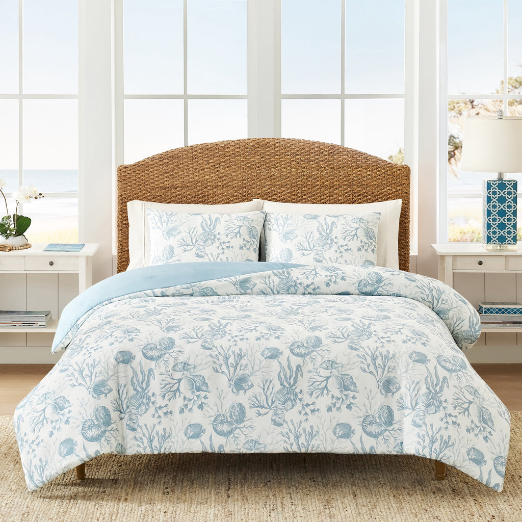 All-Season 3-Piece Lightweight 100% Cotton Blue & White Ocean Print Comforter Set, Full/Queen - Hypoallergenic Ultra-Fluffy Quilt for Winter - Default Title