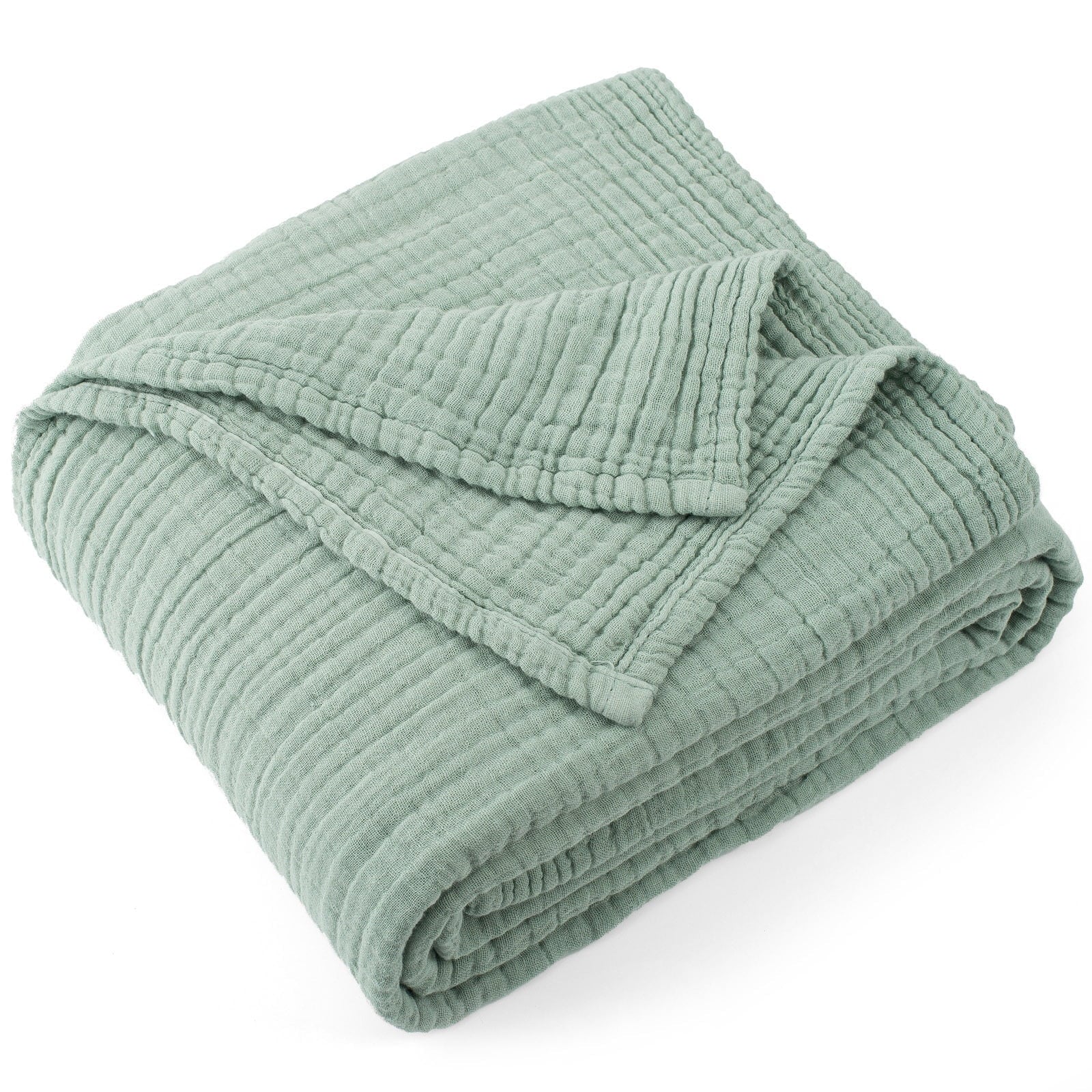 Decorative Knitted 100% Cotton Muslin Throw Blanket Gauze Blankets for Adults Soft Throws for Bed and Couch, 50" x 70" Sage Green - Cozy Fleece Throw Blanket for Couch & Bed - Default Title