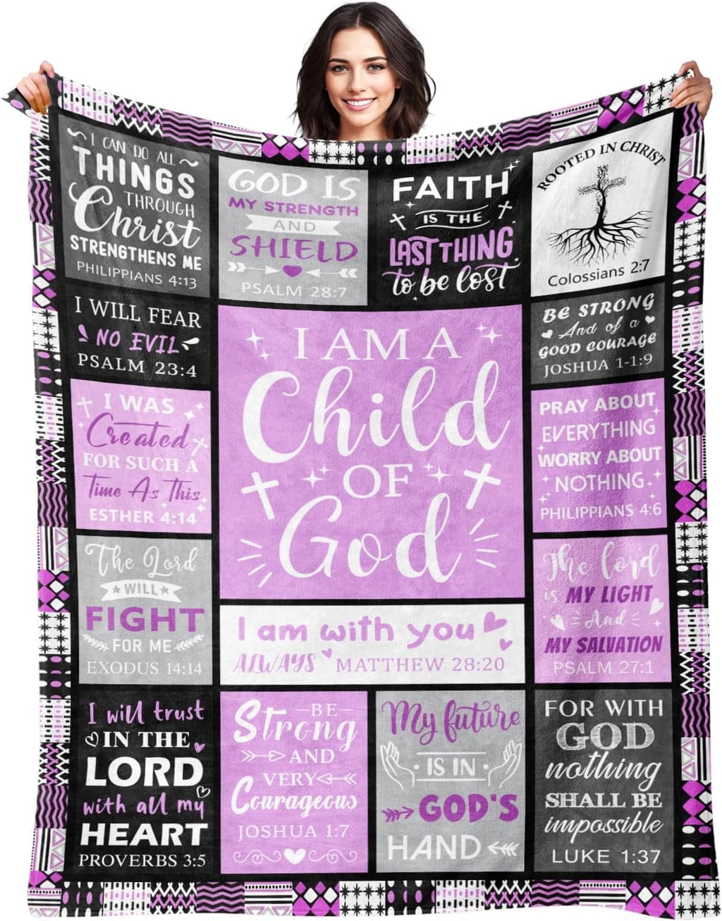 Lightweight Warm Christian Gifts for Women - Baptism Gifts for Girl - Child of God Blanket - Inspirational Birthday Religious Catholic... - Luxury Knitted Decorative Throw Blanket with Fringes - Default Title