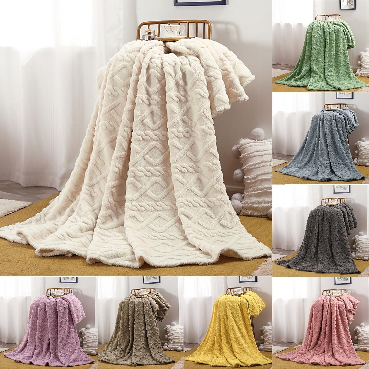 Decorative Knitted Clearance Under $5 Throw Blanket, Super Soft Warm Solid Color Thicken Flannel Blankets, Microfiber Machine Washable f... - Super Soft Reversible Sherpa Flannel Blanket - Default Title