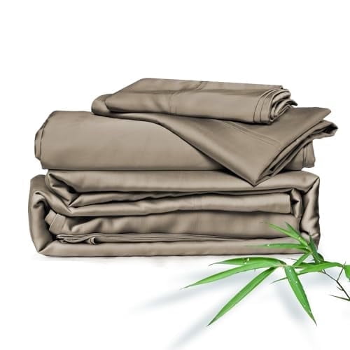 Premium Egyptian Cotton Home 4-Piece Queen Bamboo Bed Sheet Set, 100% Organic Cooling Fabric, 16" Deep Pocket, Taupe - Breathable Egyptian Cotton Flat & Fitted Sheets - Default Title