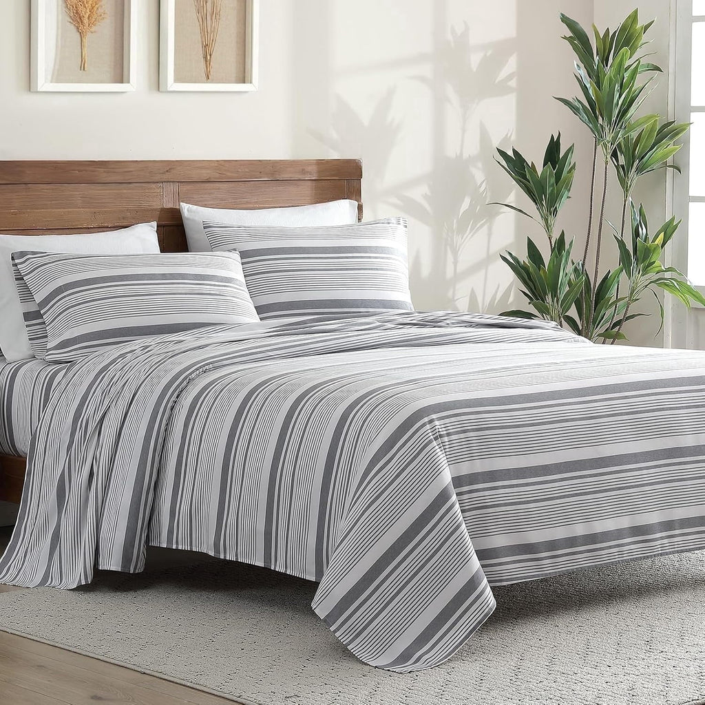 Breathable Luxury Home 3-Piece Twin Microfiber Classic Stripe Bed Sheet Set, Super Soft, Breathable Stripe Bedding with 16 inches Deep ... - Luxury Bed Sheet Set with Deep Pockets - Default Title