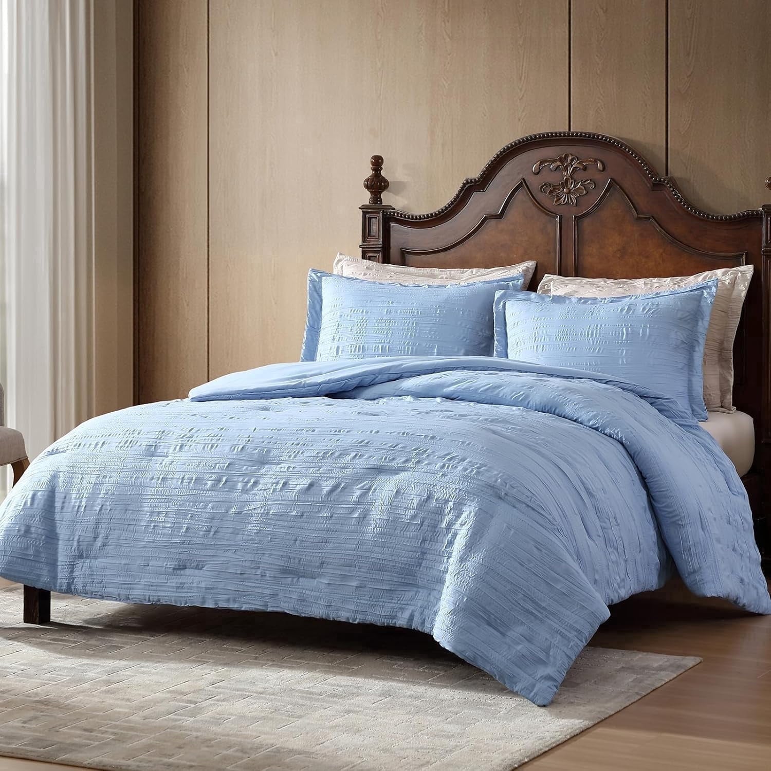 Hypoallergenic Cloud Queen Comforter Set Chambray Blue, 3 Pieces Comforter Set, All Season Lightweight Soft Embossed Bedding (86" x 88" Co... - All-Season Down Alternative Comforter Insert - Default Title