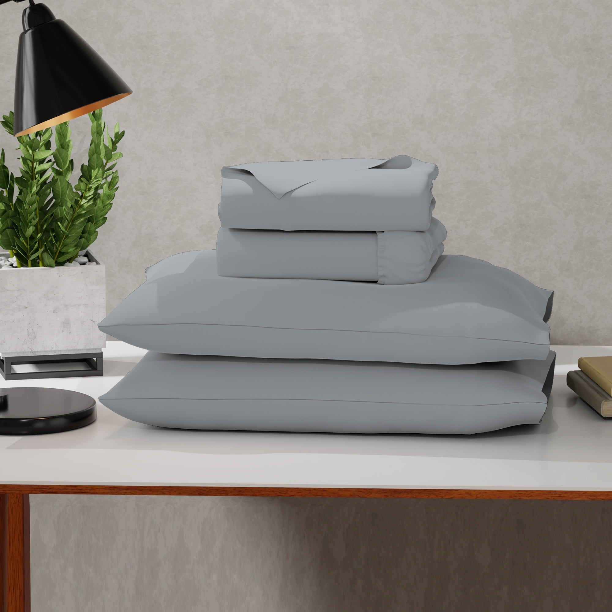 Wrinkle-Resistant Soft Finish Microfiber Percale Queen Bed Sheet Set – 4-Piece Lightweight, Wrinkle-Resistant, Quick-Dry, Light Gray - Luxury Bed Sheet Set with Deep Pockets - Default Title