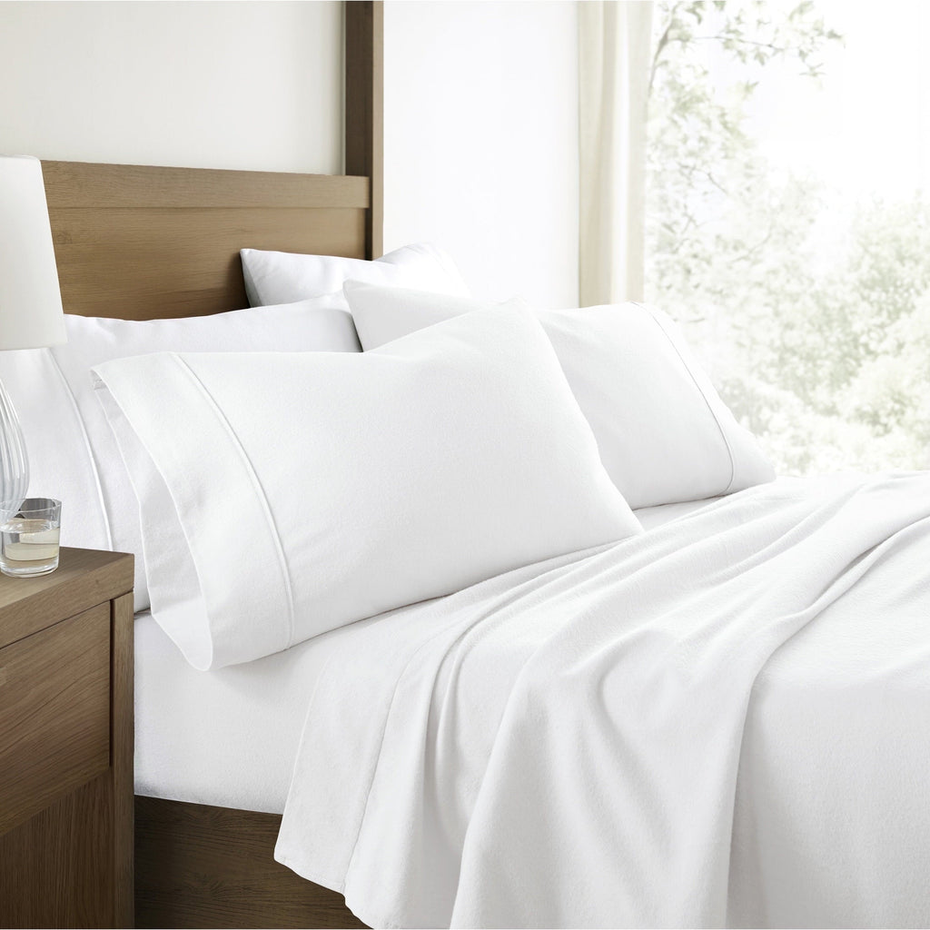 Cooling Sateen 100% Cotton Flannel Bed Sheets Set for Full Size Bedding in White - Cooling Hotel Quality Bedding Sheets and Pillowcases - Default Title