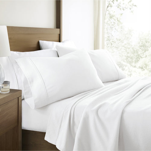 Cooling Sateen 100% Cotton Flannel Bed Sheets Set for Full Size Bedding in White - Cooling Hotel Quality Bedding Sheets and Pillowcases - Default Title