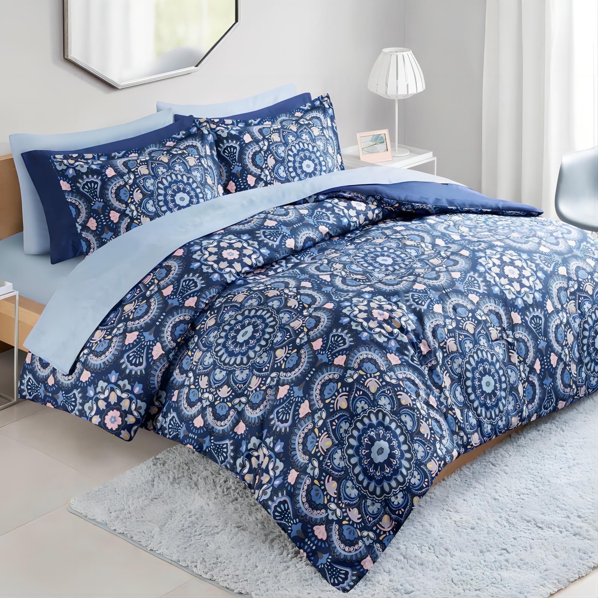 Heavyweight Warmth Queen Size Comforter Set, 9-Piece Bed in a Bag Queen, Navy Blue Bedding Comforter Set with Comforter, Flat Sheets, Fi... - Luxurious Quilted Duvet Cover Set - Default Title