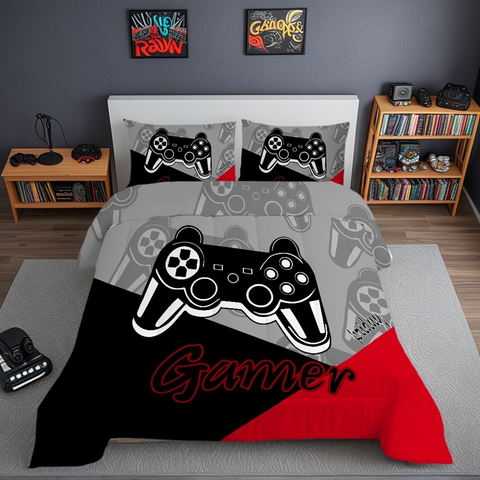 Heavyweight Warmth Gaming Comforter for Kids Boys Teens Video Game Bedding Set Gamer Comforter Gamepad Comforter Set Full Size Red Black... - All-Season Down Alternative Comforter Insert - Default Title