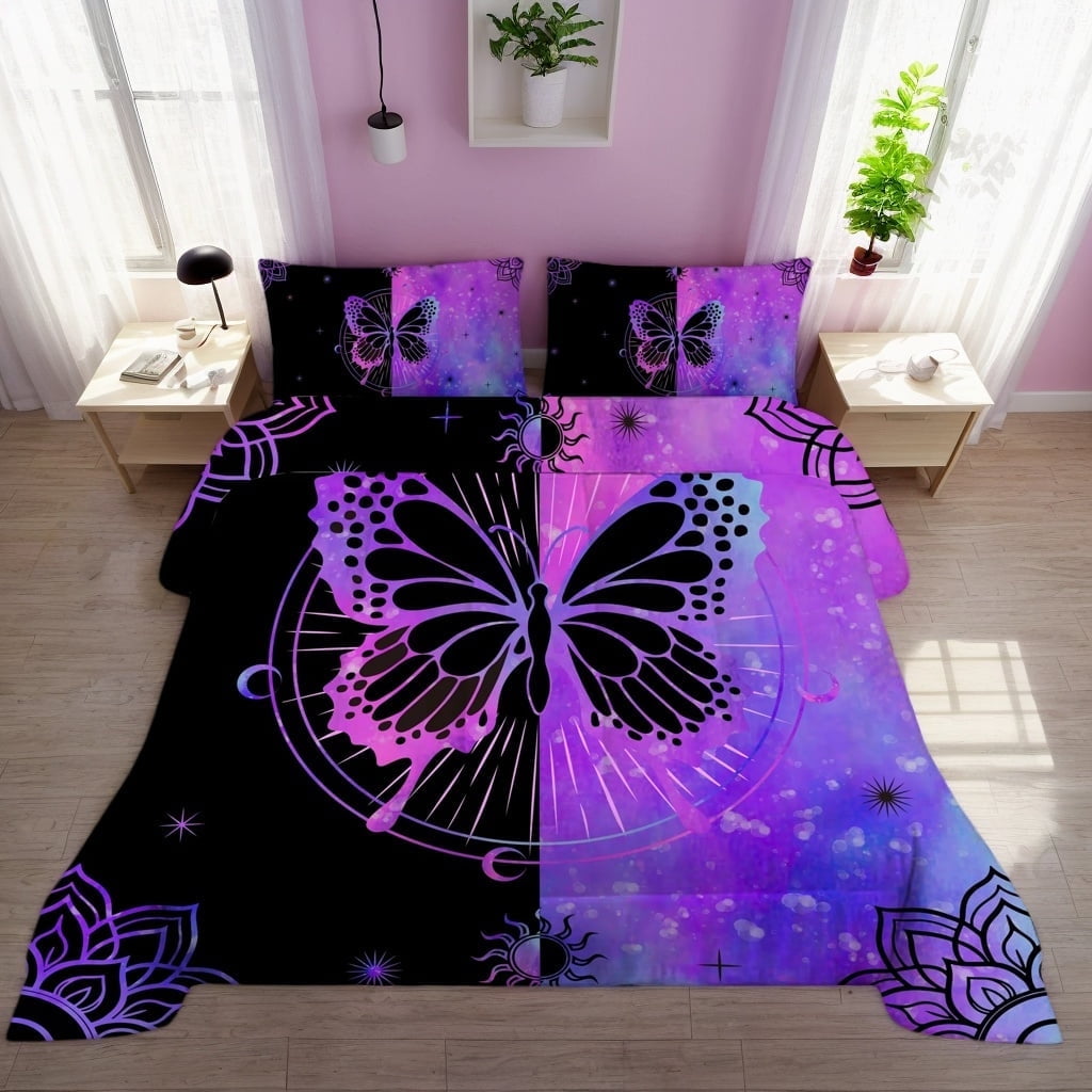 Hypoallergenic Cloud Butterfly Comforter Set Full Size for Girls Kids Teens Black Blue Purple Tie Dye Bedding Set 3 Pieces - Cloud-Like Soft Lightweight Bed Comforter - Default Title