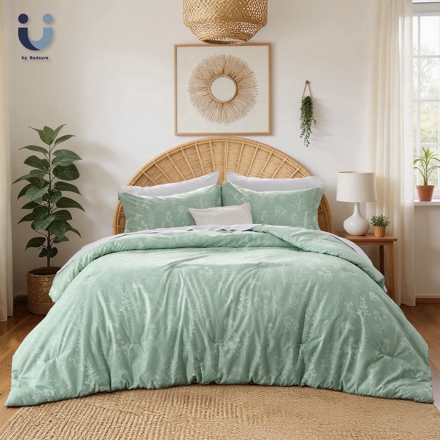 Hypoallergenic Cloud 3 Pieces Sage Green Floral Comforter Sets, 1 Botanical Flowers Reversible Comforter and 2 Pillow Shams, Queen Size Be... - Cloud-Like Soft Lightweight Bed Comforter - Default Title