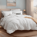 Luxurious Quilted Queen Comforter Set, Boho Tufted Shabby Chic Bedding Comforter Set, 3 Pieces Farmhouse Bed Set for All Seasons, White... - All-Season Down Alternative Comforter Insert - Default Title