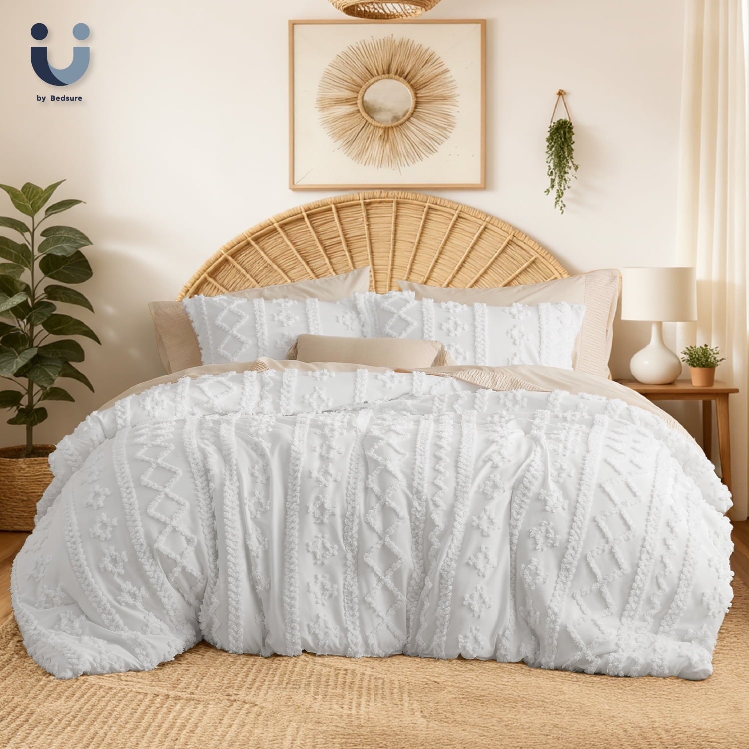 Luxurious Quilted Tufted Boho Comforter Set, 2 Pieces Farmhouse Shabby Chic Embroidery Bed Set, Soft Jacquard Comforter for All Seasons... - All-Season Down Alternative Comforter Insert - Default Title