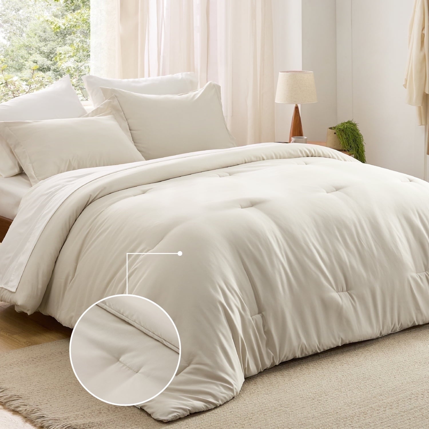 Hypoallergenic Cloud Twin Comforter Set Beige, 5 Pieces Lightweight Twin Bedding Sets Boho with Comforter, Sheet, Pillowcase & Sham - Luxurious Quilted Duvet Cover Set - Default Title