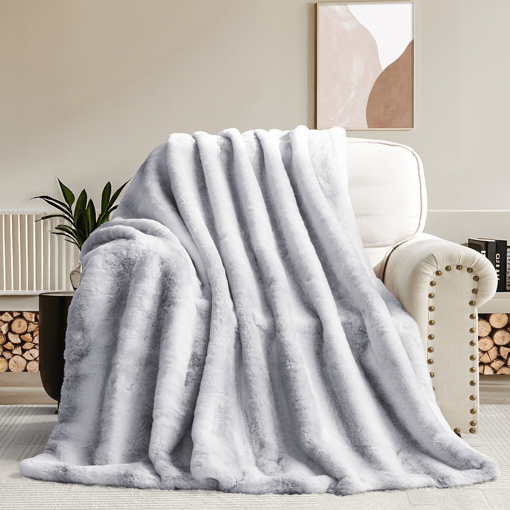 Super Soft Flannel Luxury Faux Fur Throw Blanket for Bed Super Thick Warm Fuzzy Blankets for Bedroom Living Room, 60" x 80", White - Cozy Fleece Throw Blanket for Couch & Bed - Default Title