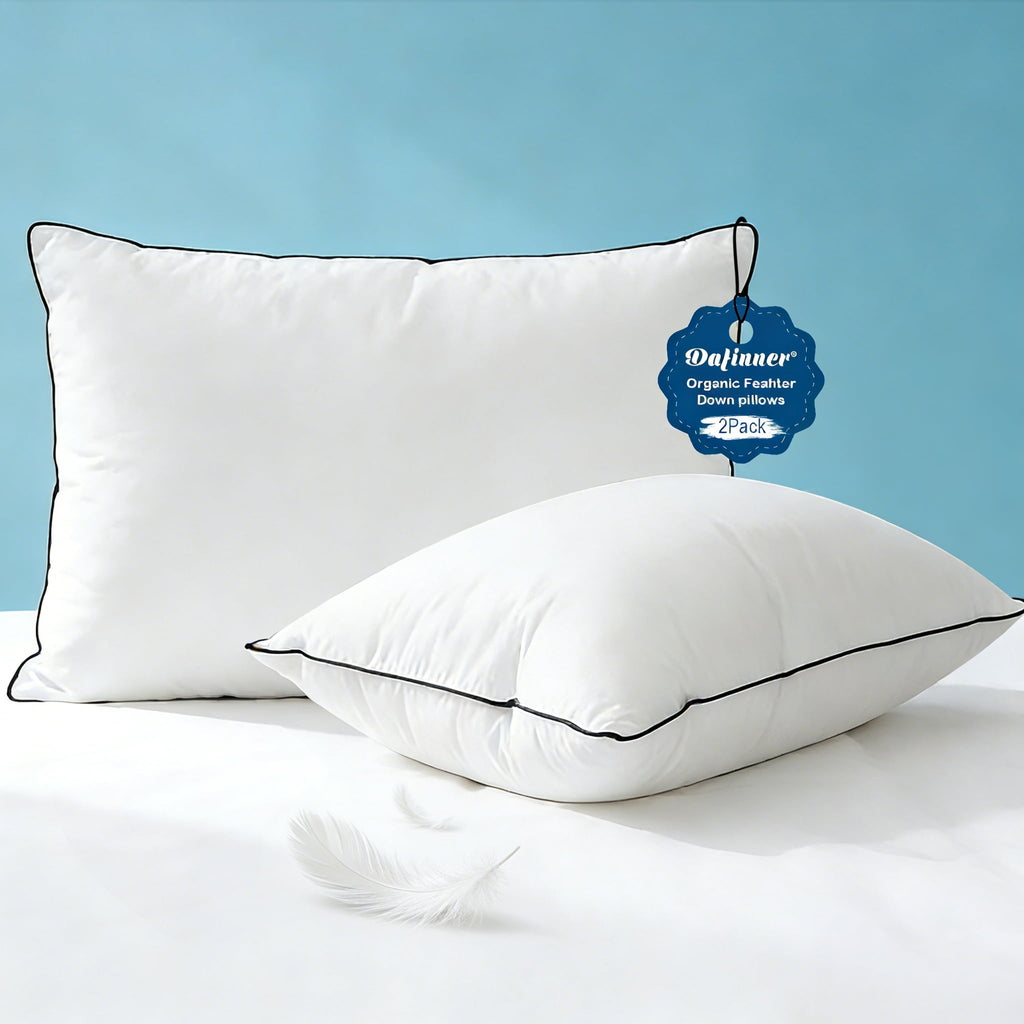 Decorative Plump Hypoallergenic 3‑Chamber Goose Feather Down Core Bed Pillows, Standard Size Set of 2, With Microfiber Surround, Soft-... - Decorative Throw Pillow Cushion for Sofa & Bed - Default Title