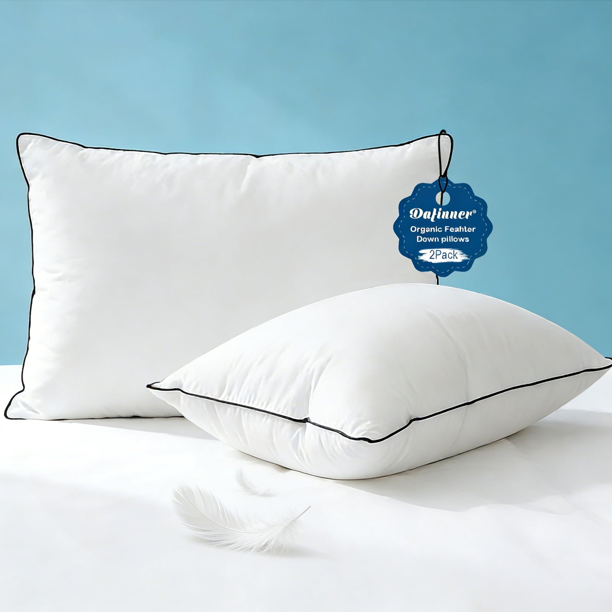 Decorative Plump Hypoallergenic 3‑Chamber Goose Feather Down Core Bed Pillows, Standard Size Set of 2, With Microfiber Surround, Soft-... - Decorative Throw Pillow Cushion for Sofa & Bed - Default Title