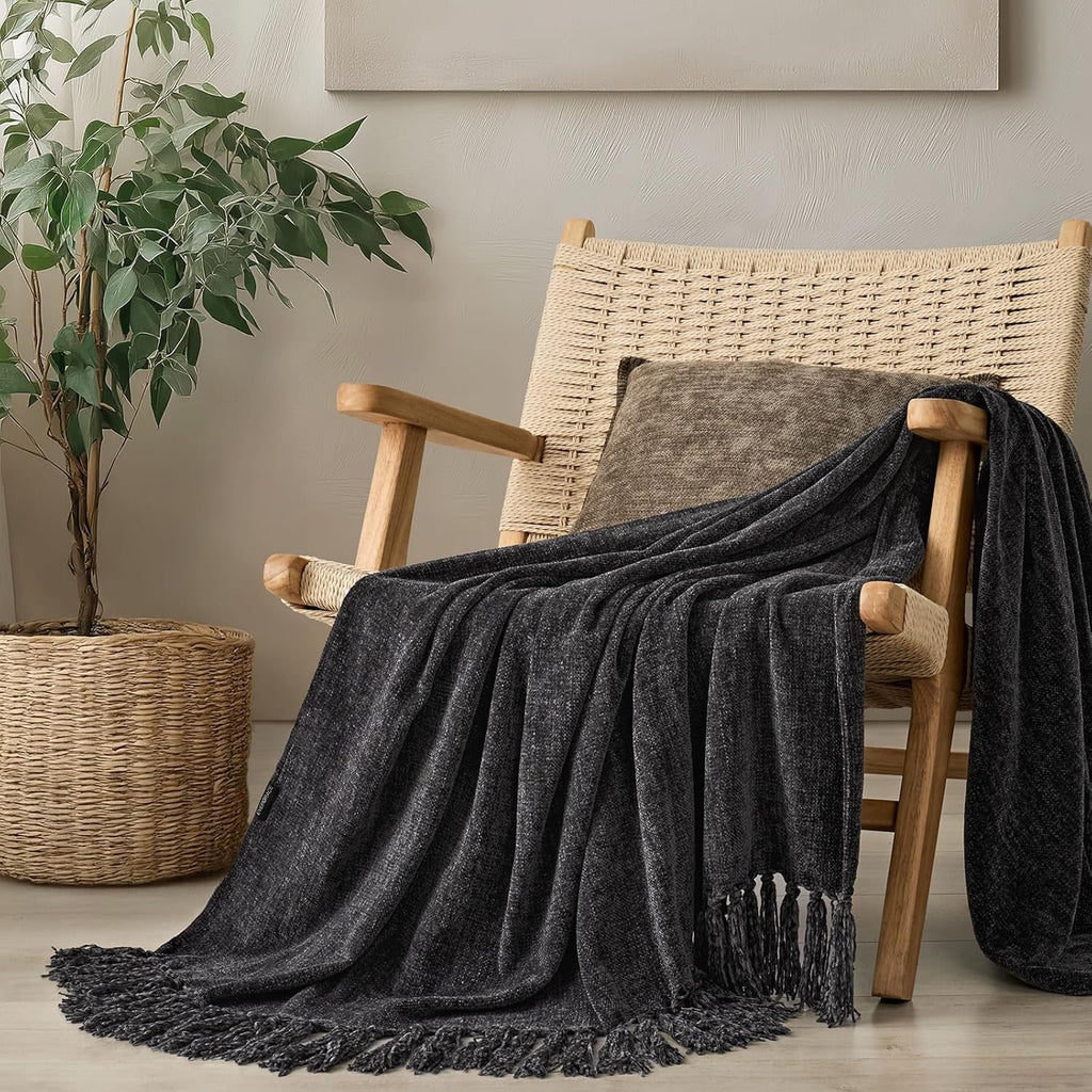 Super Soft Flannel Soft Chenille Throw Blanket for Couch, Cozy Plush Fuzzy Decorative Chenille Knit Throw Blanket with Tassels, Lightwei... - Super Soft Reversible Sherpa Flannel Blanket - Default Title