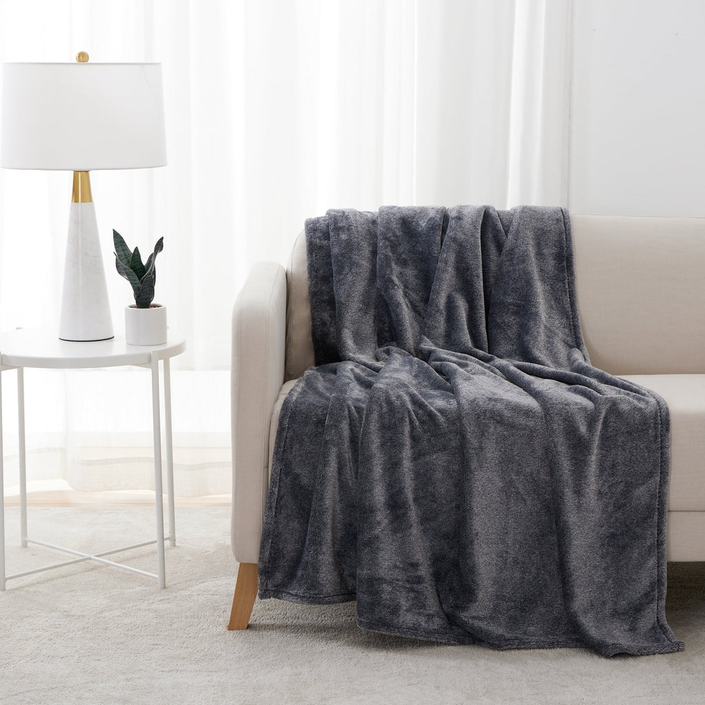 Decorative Knitted Plush Heathered Soft Oversized Throw Blanket, Gray - Cozy Fleece Throw Blanket for Couch & Bed - Default Title
