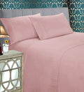 Breathable Luxury 4 Pieces Bed Sheet Set With Flat Fitted and 2 Pillowcases King-Dusty Rose - Luxury Bed Sheet Set with Deep Pockets - Default Title