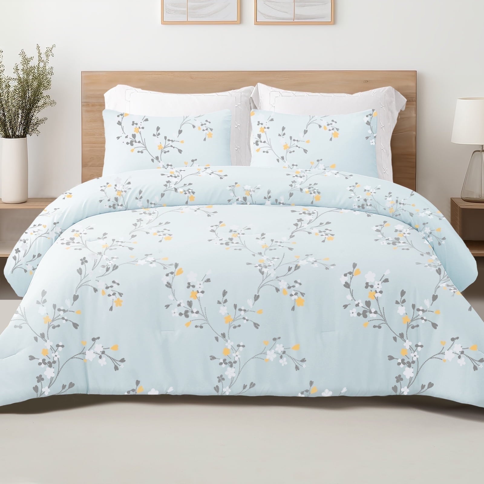 Luxurious Quilted 3-Piece Floral King Size Comforter Set, Microfiber Bedding Down Alternative Comforter for All Seasons with 2 Pillow S... - Hypoallergenic Ultra-Fluffy Quilt for Winter - Default Title