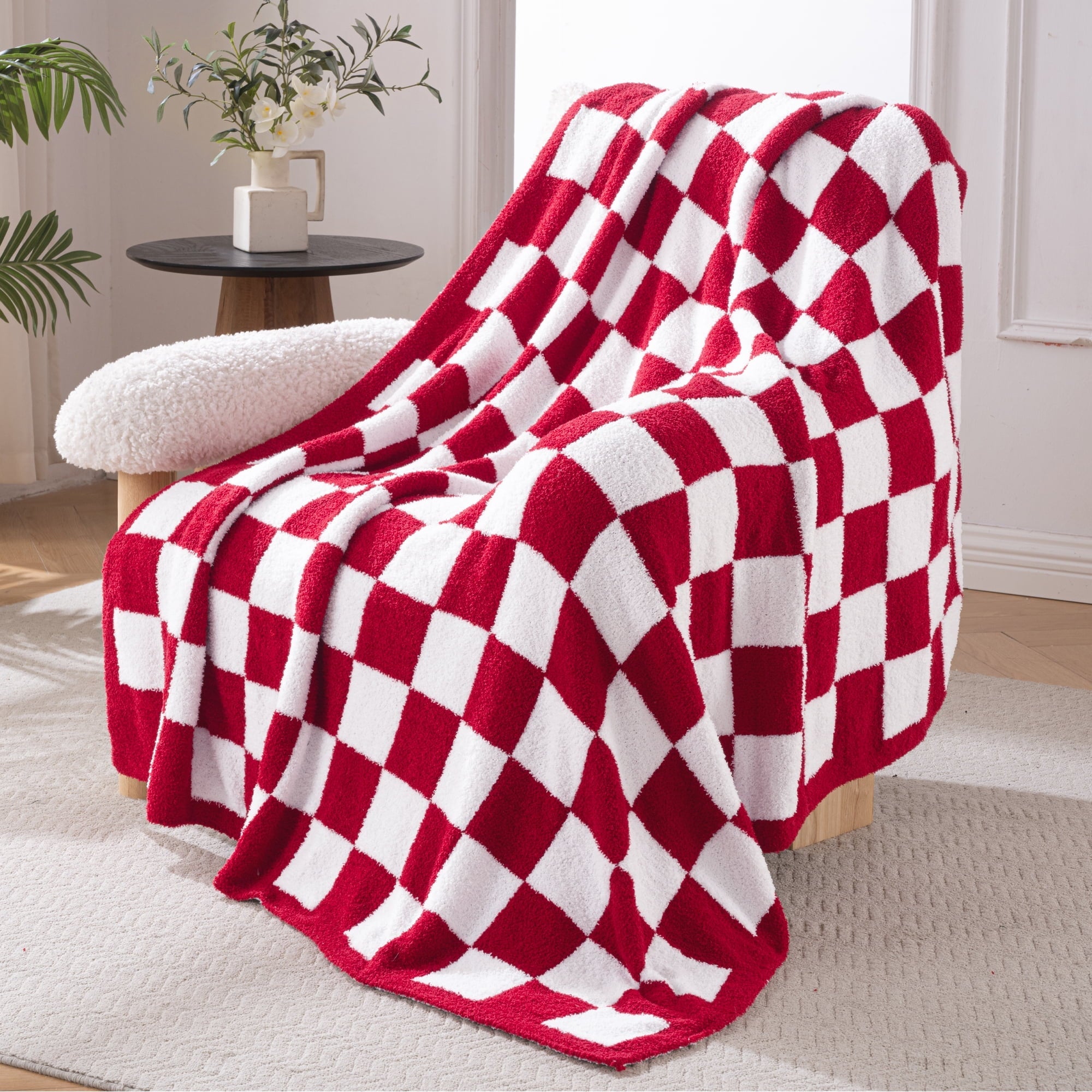 Decorative Knitted Checkered Knit Throw Blanket, Ultra Soft Cozy Fluffy Checkerboard Blankets, Lightweight Fuzzy Plush Throw for Couch a... - Cozy Fleece Throw Blanket for Couch & Bed - Default Title