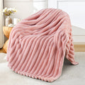 Lightweight Warm Fleece Throw Blanket for Couch, Super Soft 3D Striped Jacquard Blanket, Lightweight Fuzzy Cozy Blankets, Pink, 50"x60" - Luxury Knitted Decorative Throw Blanket with Fringes - Default Title