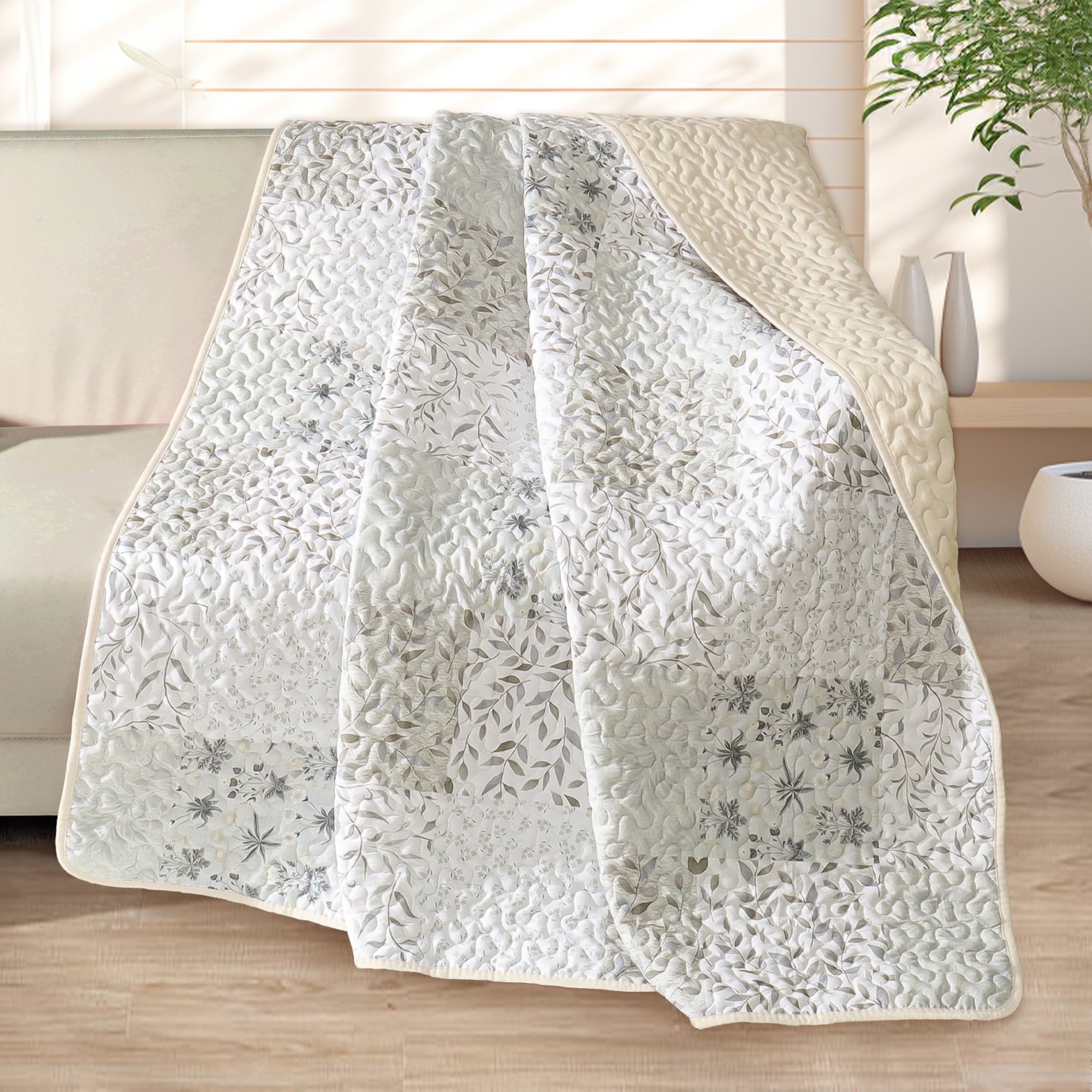 Super Soft Flannel Microfiber Boho Patchwork Pattern Quilted Throw Blanket for Bed/Couch/Sofa, Soft and Lightweight (50"x 60", Grey) - Super Soft Reversible Sherpa Flannel Blanket - Default Title