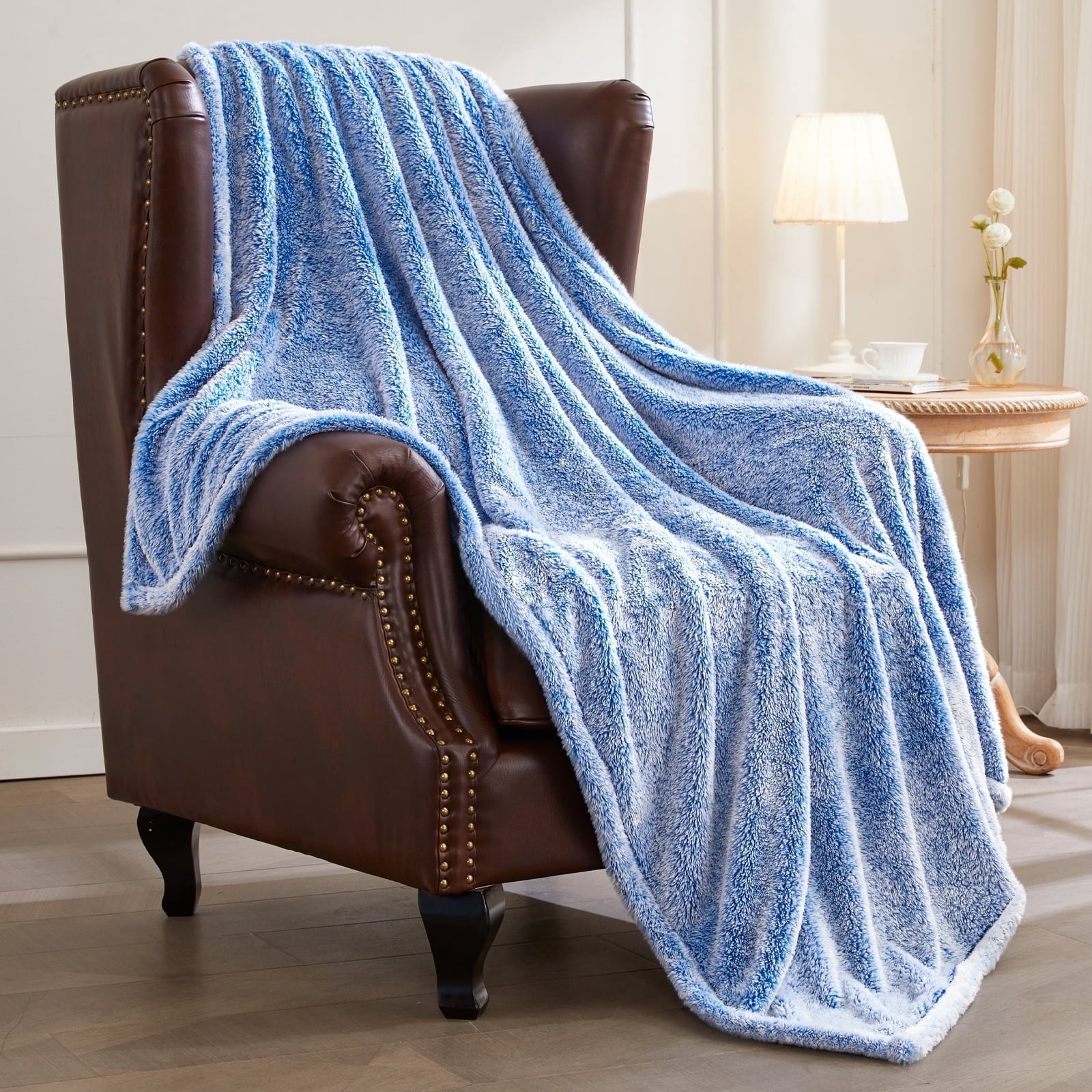 Decorative Knitted Plush Fuzzy Large Fleece Throw Blanket (50" x 70", Mixed Cobalt Blue)- Soft, Warm and Lightweight - Lightweight Plush Warm Blanket for All Seasons - Default Title