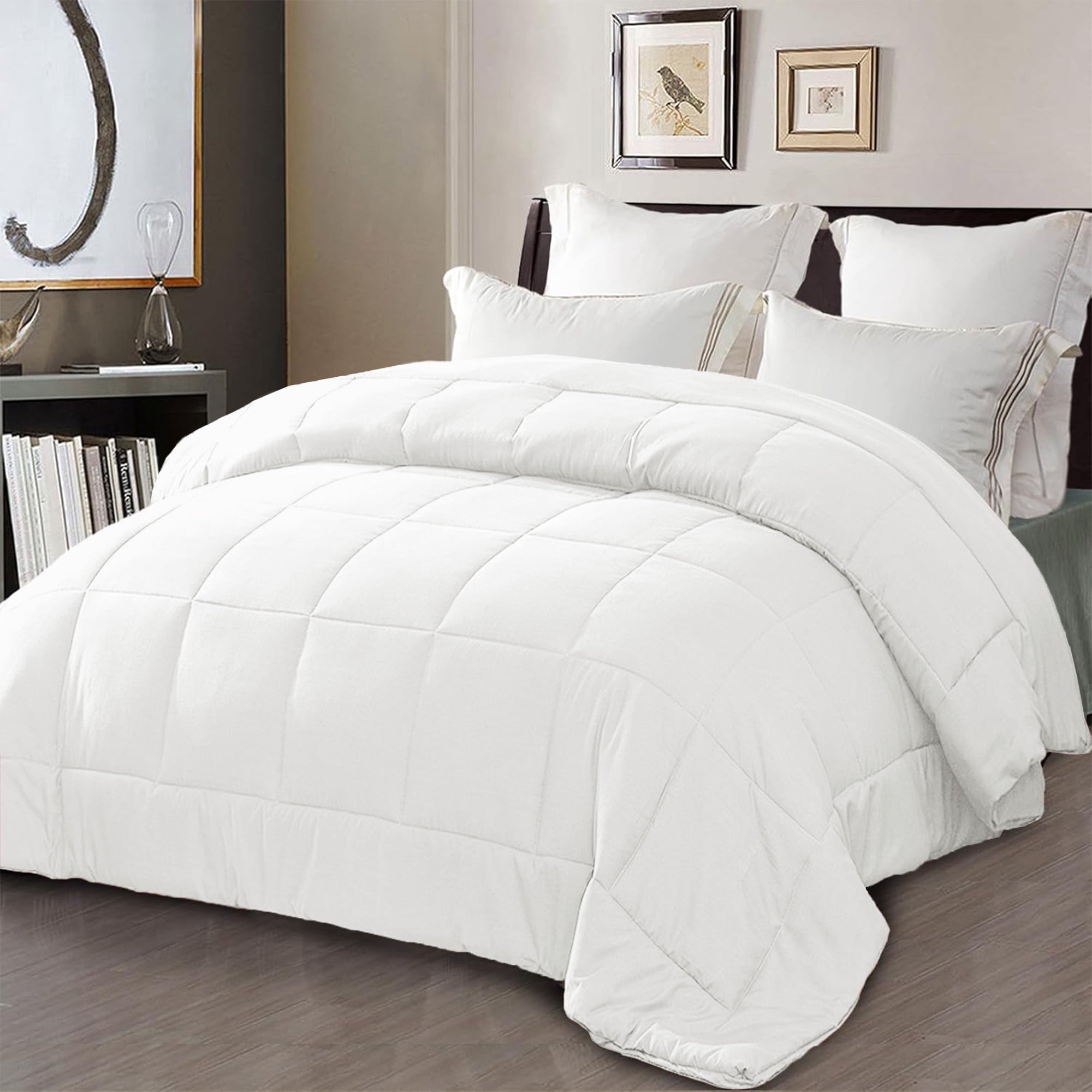 Fluffy Down Alternative Queen Comforter Set White, 3-Piece Solid Comforter Duvet Insert with Corner Tabs, Lightweight Bedding Down Alternativ... - All-Season Down Alternative Comforter Insert - Default Title