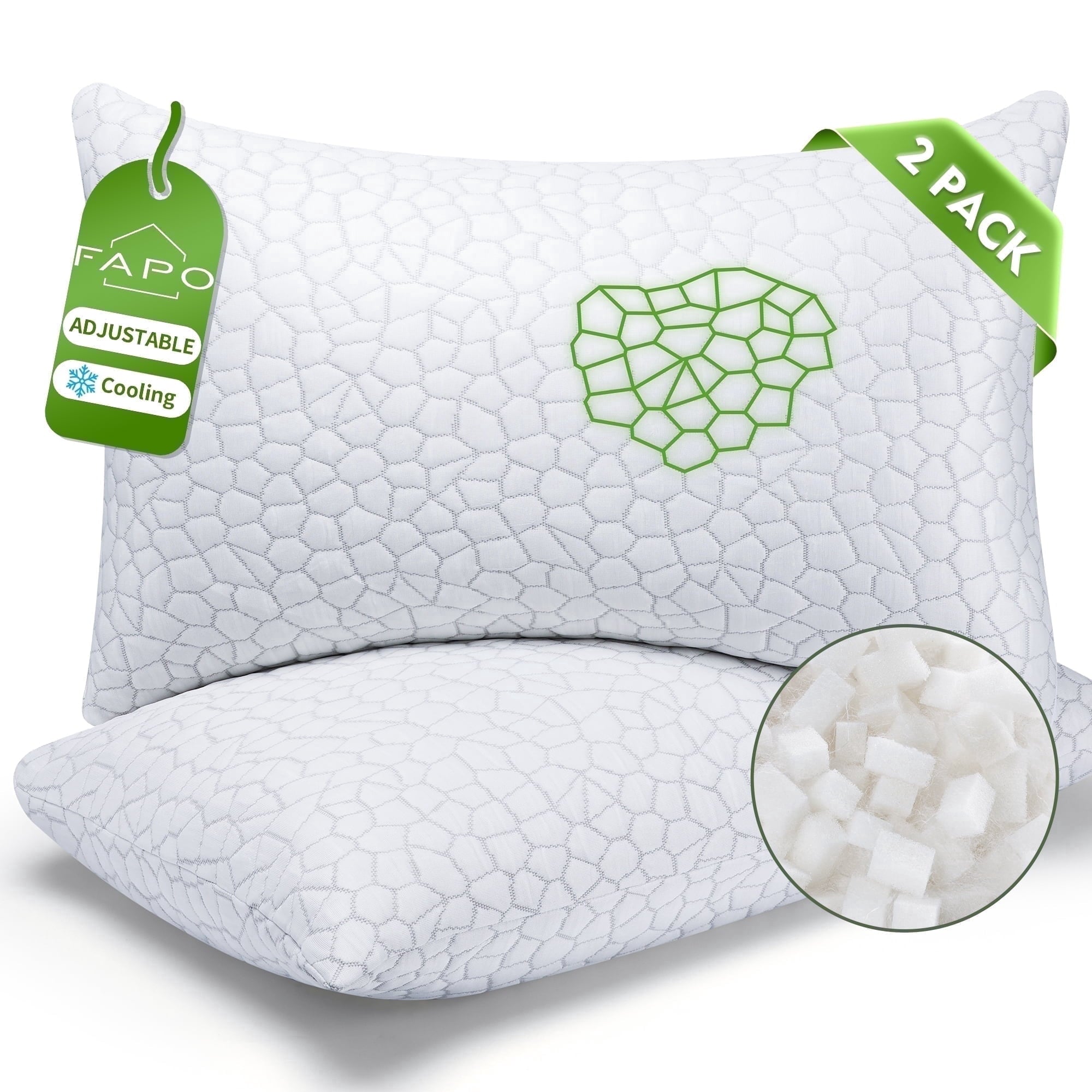Hotel Collection Cooling Memory Foam Queen Pillows for bed 2 Pack,Adjustable Support & Heat Dissipation Tech for Side,Back,Stomach & H... - Ergonomic Memory Foam Pillow for Neck Pain Support - Default Title