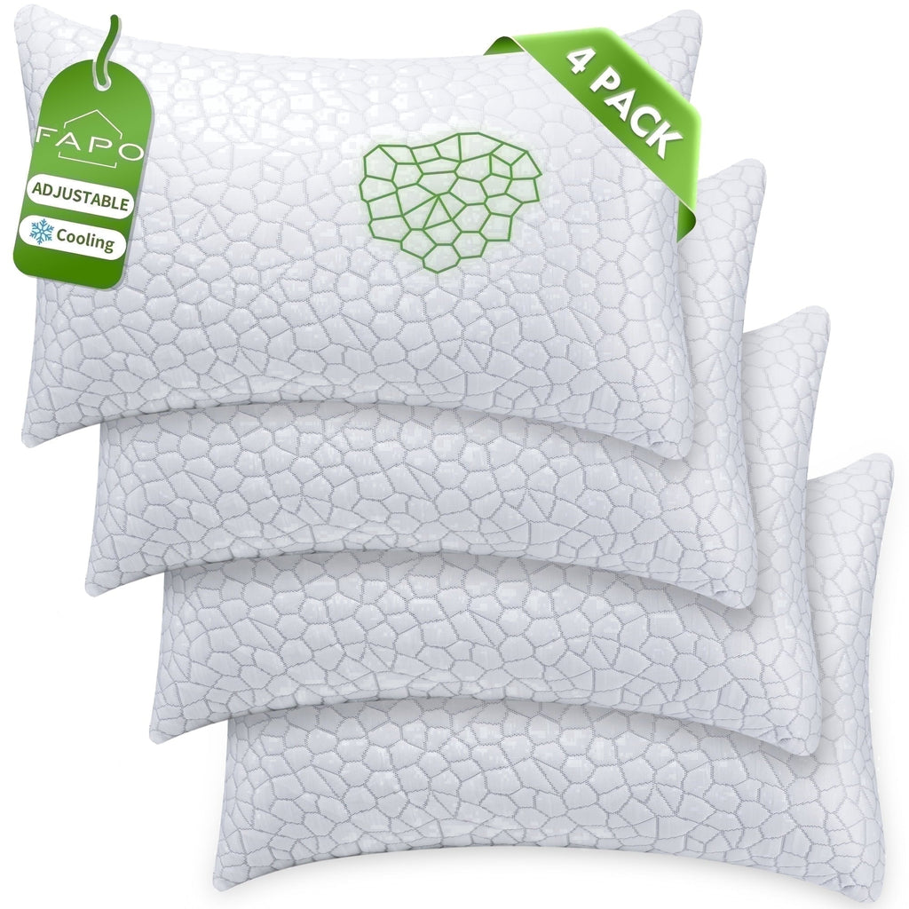 Orthopedic Support Queen Size Bed Pillows 4-Pack,3.3lb Shredded Memory Foam Filled,Hyper Soft & 3D Breathable Cooling Desigh Cover Fitti... - Hotel Quality Plush Sleeping Pillows - Default Title