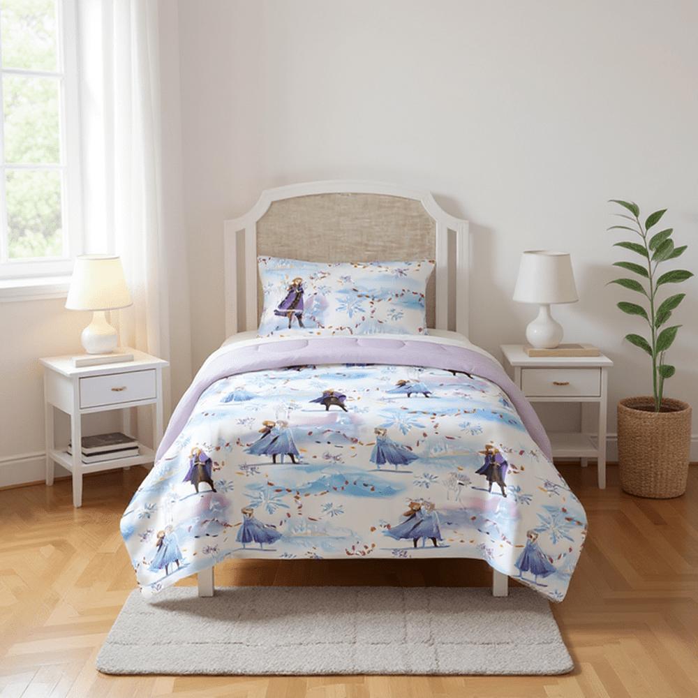 Luxurious Quilted Frozen Winter Frost Adventures 2-Piece Twin/Full Reversible Comforter Set, Polyester Microfiber, Blue & Purple - Cloud-Like Soft Lightweight Bed Comforter - Default Title