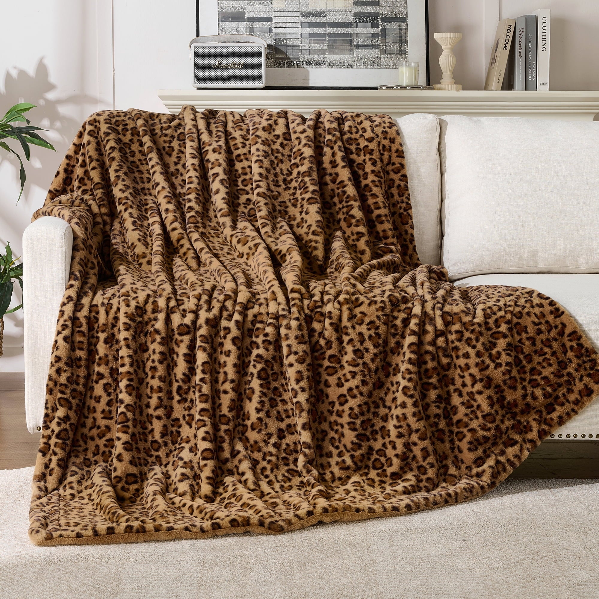 Reversible Sherpa Leopard Print Throw Blanket Soft Cozy Fluffy Plush Cheetah Print Blanket for Home Decor,50"x60",Brown - Lightweight Plush Warm Blanket for All Seasons - Default Title