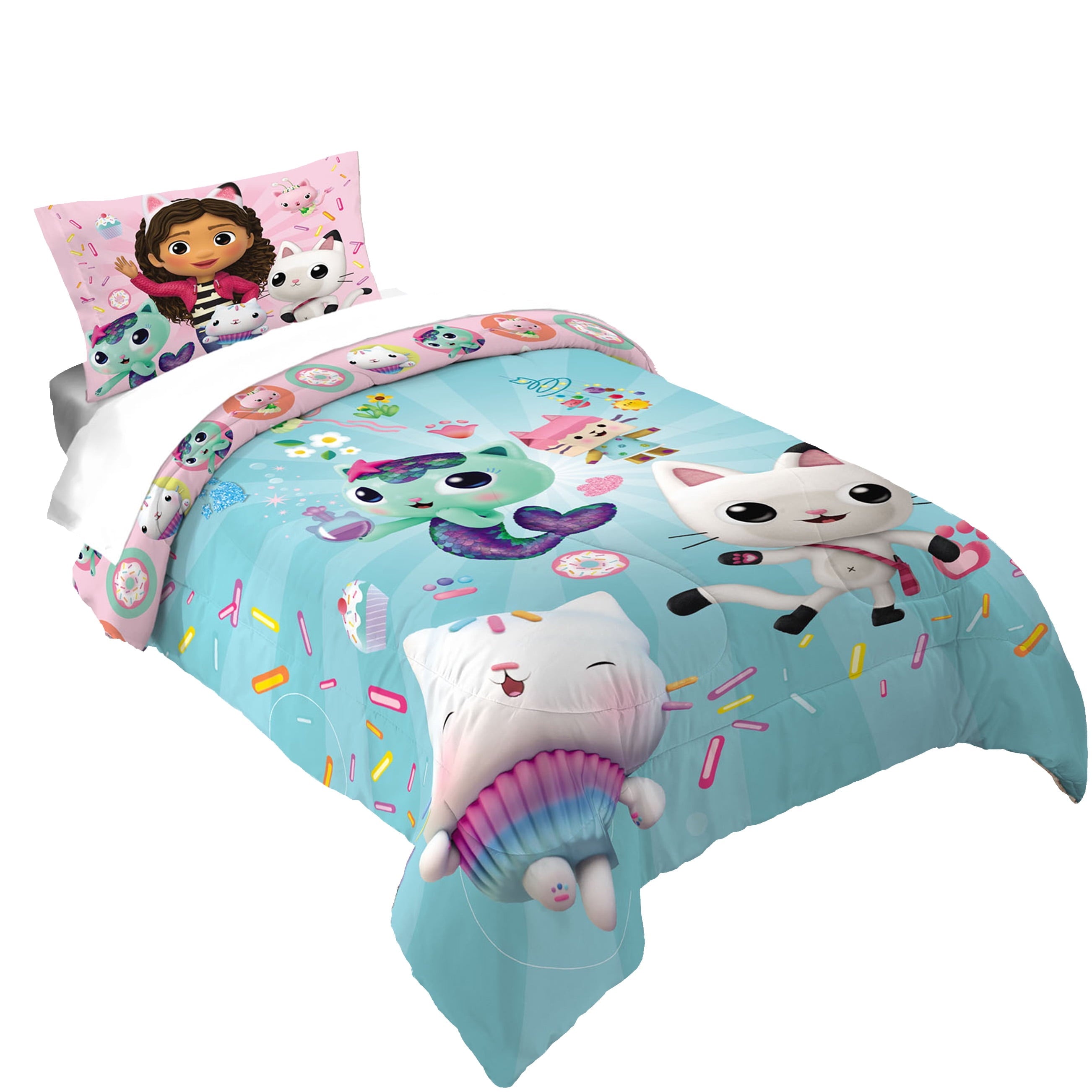 Luxurious Quilted Gabby's Dollhouse Kids Comforter and Pillowcase, 2-Piece Set, Twin/Full, Reversible - Luxurious Quilted Duvet Cover Set - Default Title