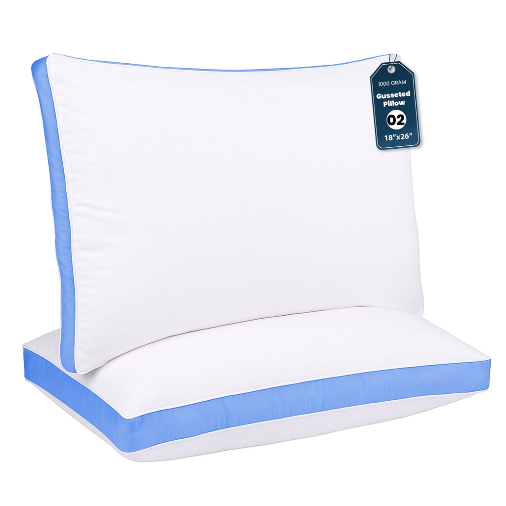 Hotel Collection Gusseted Queen 18x26 Bed Pillows for Sleeping Set of 2 Polycotton White Blue Stripe Comfortable - Hotel Quality Plush Sleeping Pillows - Default Title