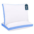 Hotel Collection Gusseted Queen 18x26 Bed Pillows for Sleeping Set of 2 Polycotton White Blue Stripe Comfortable - Hotel Quality Plush Sleeping Pillows - Default Title