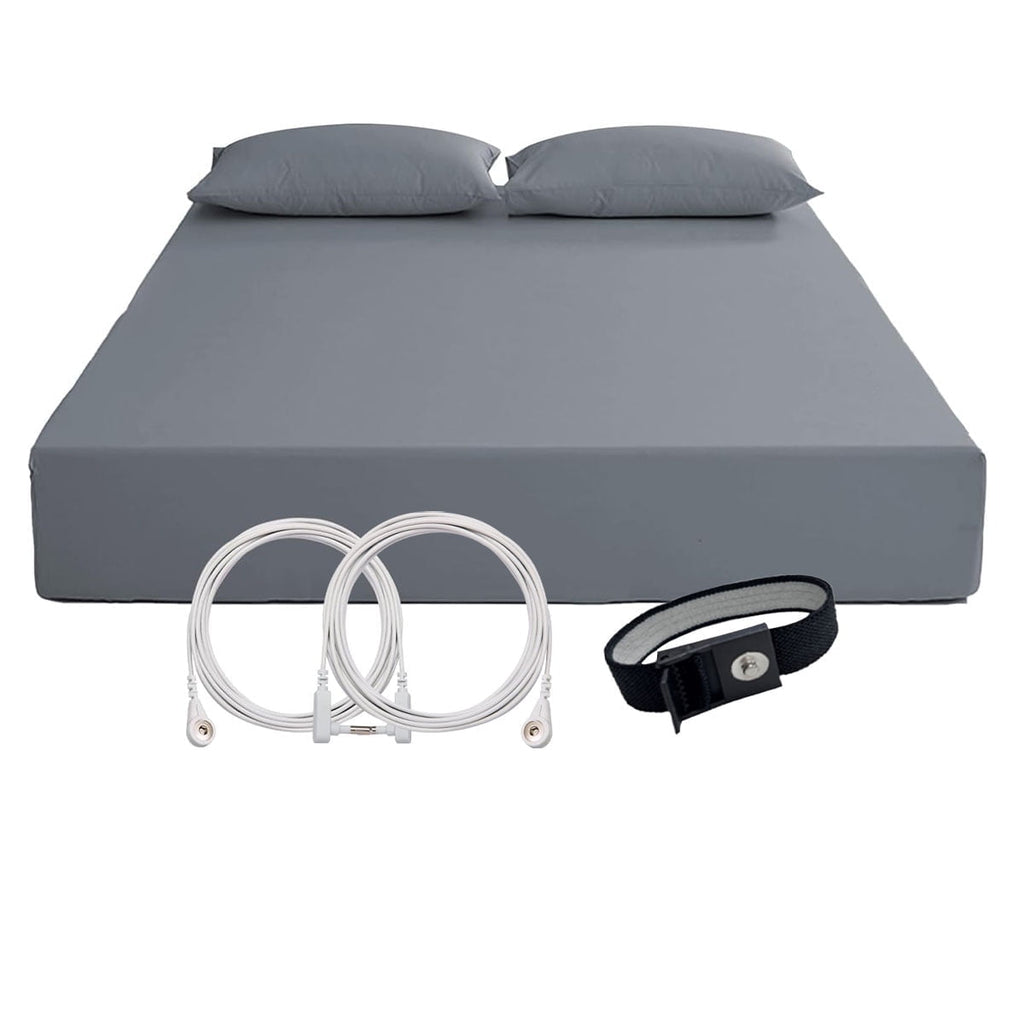 Breathable Luxury Grounding Fitted Sheet Kit Queen Size, Deep Pocket Fitted Sheet, Organic Cotton 7% Silver Fiber, Conductive Bed Cover... - Premium Ultra-Soft Pillowcase Pair for Sleeping - Default Title