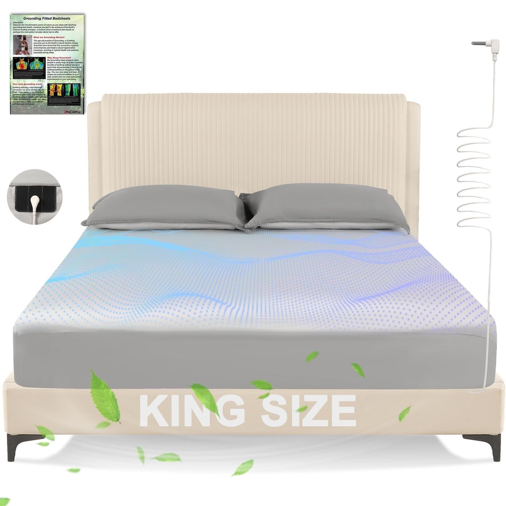 Ultra-Soft Grounding Sheets King Size,Earth Grounded Fitted Bed Sheet 10% Pure Silver Fiber + 90% Organic Cotton, Bed Grounding ... - Luxury Bed Sheet Set with Deep Pockets - Default Title