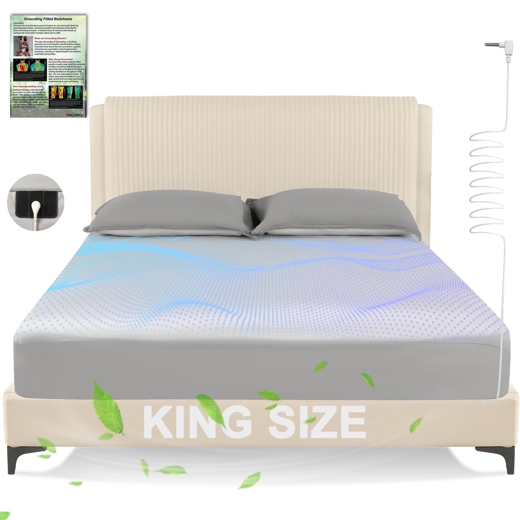 Ultra-Soft Grounding Sheets King Size,Earth Grounded Fitted Bed Sheet 10% Pure Silver Fiber + 90% Organic Cotton, Bed Grounding ... - Luxury Bed Sheet Set with Deep Pockets - Default Title